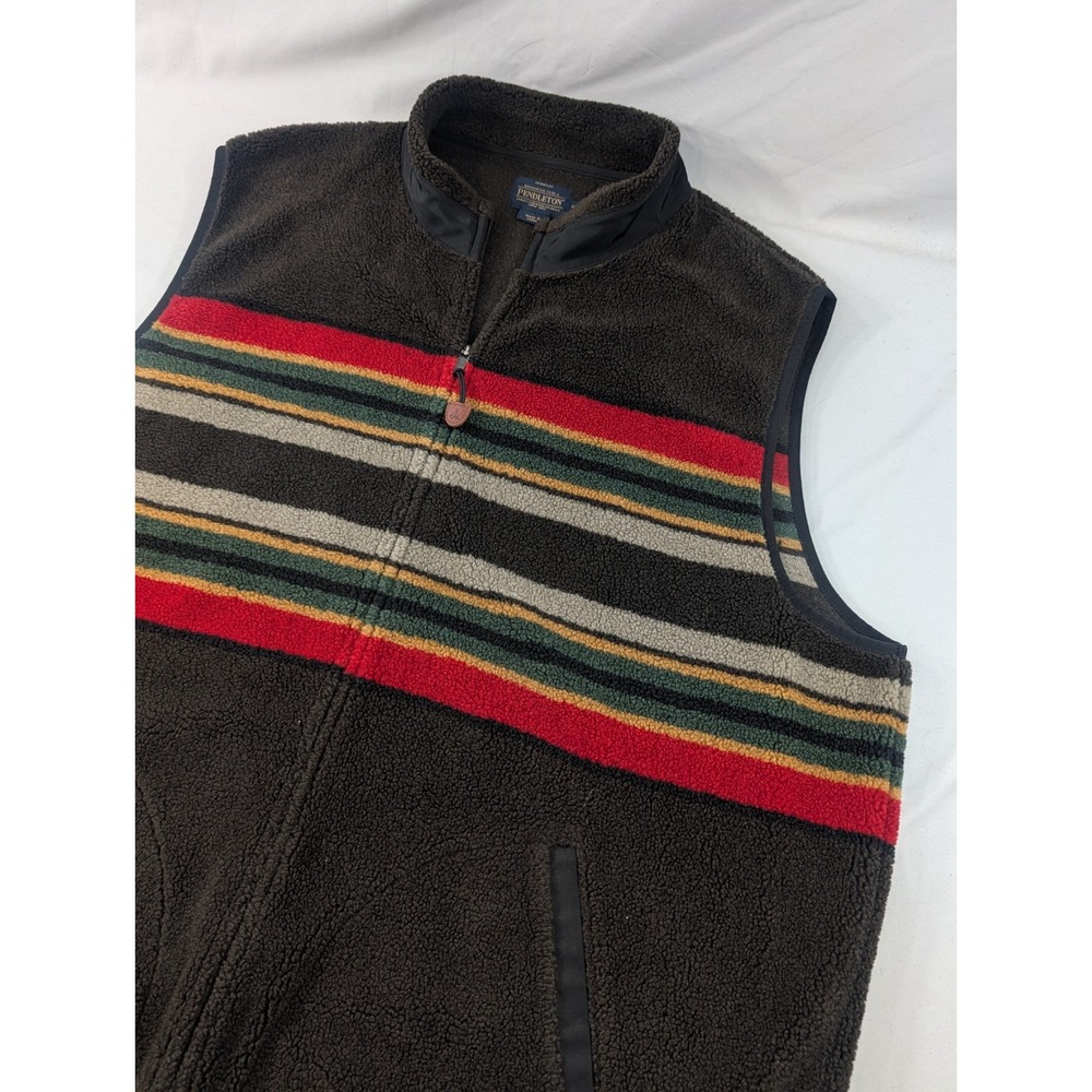 Pendleton Men's Striped Southwest Brown Camp Stripe Fleece Full-Zip Vest SZ XXL